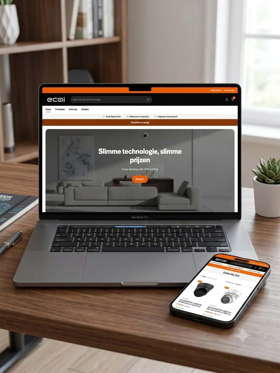 Homepage op laptop en telefoon
